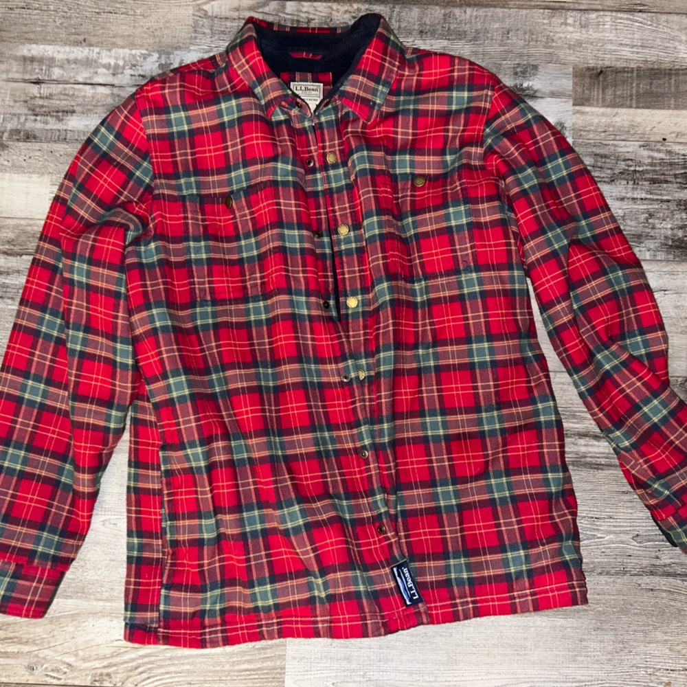 LL BEAN FLEECE LINED FLANNEL JACKET